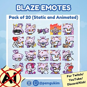 20 Blaze the Cat Static & Animated Emote Pack for Twitch, Youtube, Discord, Facebook, and Kick - Etsy