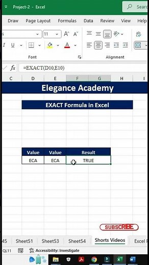 How to use EXACT Formula in Excel🔥 #excel #msexcel #eleganceacademy #excelformula #exactformula