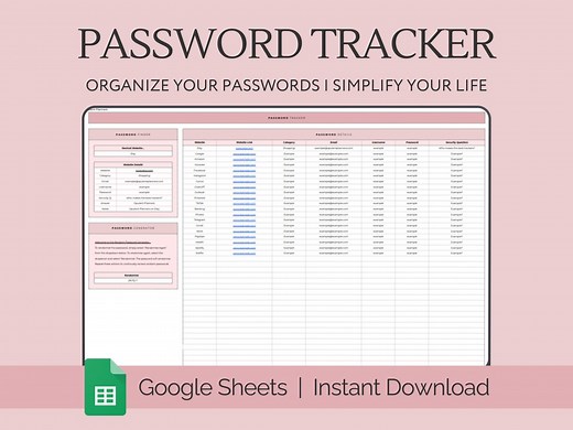 Password Tracker Spreadsheet Google Sheets, Password Keeper, Password Digital, Password Manager, Password Log Template, Accounts Tracker - Etsy