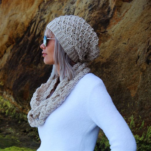 CROCHET PATTERN Knit-look C2C Slouch Hat and Braided Cowl - Baby to Adult - PDF Download - Etsy