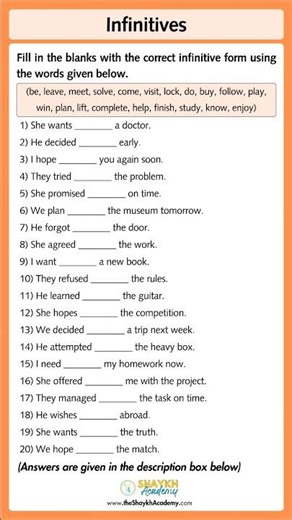 📝 Infinitives (Correct form) | Worksheet with Answers 🧑🏻‍🏫 | English Grammar for Class 6