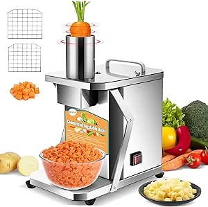 Newhai Commercial Vegetable Chopper Automatic Fruit Dicing Machine with 5/16’’ 15/64’’ Blade Stainless Steel for Potatoes Carrots Cubes Restaurant Use 110V