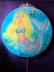 Pisces Goddess Original Acrylic Painting, Zodiac Gift With Crystals and Quartz Sea Wall Decor With Iridescent Mermaid Sparkles - Etsy