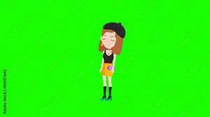 beautiful cute cartoon fashion girl with deep breath reaction 2d animation and background, animated cartoon character lady deep breath, women, beauty 4k