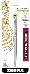 Zebra StylusPen Twist Retractable Ballpoint Pen, Fine Point, 0.7mm, Black Ink, Silver Barrel, 1-Count (33161)