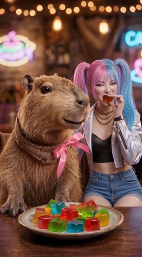 Rainbow Cube Jelly ASMR with Rina & Capybara! 🌈🧊✨ | Capy Pop#shorts #asmr #capybara