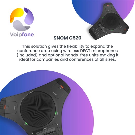  Excited to unveil Voipfone's hardware : The Snom C520 IP conference phone! ️ Stylish, affordable, and boasting wideband audio, it's perfect for any size conference. Expand with wireless DECT microphones (included) & optional hands-free units for ultimate flexibility.  Link https://buff.ly/3QiRo8n #VoIP #Tech #Innovation | Voipfone | Facebook
