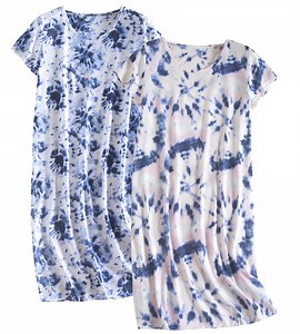 FEREMO Sleepwear for Women 2 Pack Cotton Tie-dye Sleepshirt Loungewear Night Dress