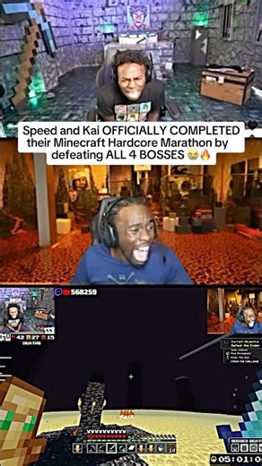 Speed and Kai OFFICIALLY COMPLETEDtheir Minecraft Hardcore Marathon by defeating ALL 4 BOSSES 😭🔥
