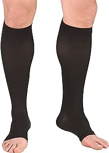 Truform 30-40 mmHg Compression Stockings for Men and Women, Knee High Length, Open Toe, Black, Medium