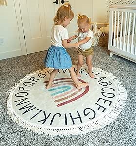 ABC Lovely Boho Rainbow Rug - 4ft Toddlers & Baby Playroom Rug, Round Classroom Carpet, Ultra Soft & Non Slip Alphabet Nursery Rug, Children's Room Washable Carpet - 47 inch