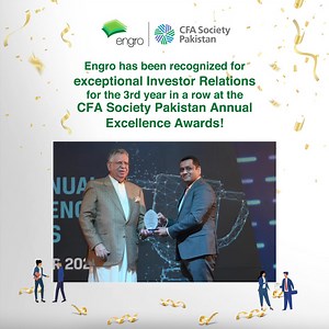 131 reactions | Engro has been recognized for exceptional Investor Relations for the 3rd year in a row at the CFA Society Pakistan Annual Awards. The award recognizes the industry leaders with outstanding performance under various categories that have also provided value enhancing services to the financial industry in Pakistan. #ENablingGROwth #Engro #Finance #Awards #InvestmentBanking #Banking #GenderDiversity #CorporateFinance #Excellence #EmpoweringPakistan | Engro | Facebook