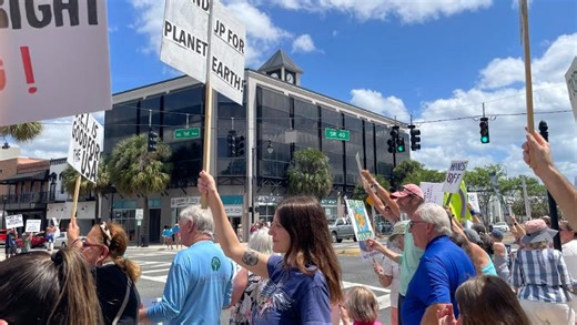 Protesting the Trump Administration in downtown Ocala on April 5, 2025