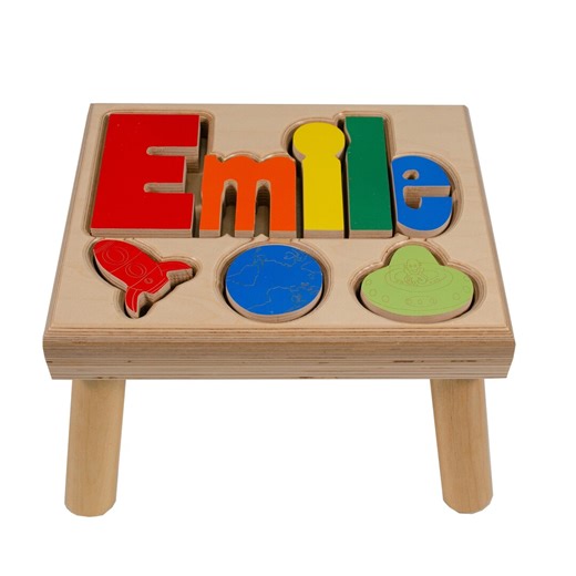 Emile Wooden Puzzle Stool With Personalized Name & Space Elements (different Sizes and Colors) ~ Kids Name Step Stool Puzzle ~ Space Design - Etsy