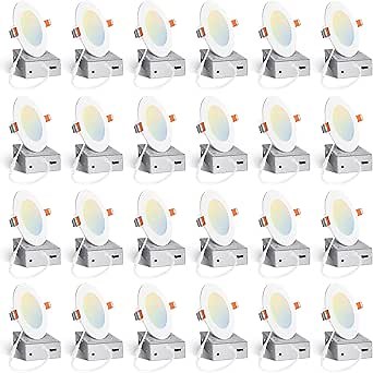 Amico 24 Pack 4 Inch 5CCT Ultra-Thin LED Recessed Ceiling Light with Junction Box, 2700K/3000K/3500K/4000K/5000K Selectable, 10W Eqv 60W, Dimmable Can Light, 800LM High Brightness Downlight - ETL&FCC