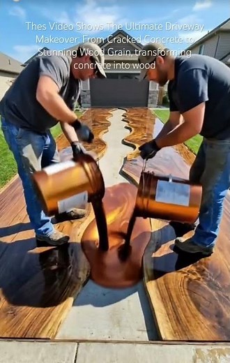 Paving and Epoxy Technique #DrivewayMakeover #EpoxyArt #Paving #WoodGrainFinish #HomeRenovation