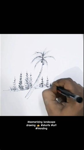 "Mesmerizing Landscape Drawing with Black Marker ✍️ | Satisfying Art #Shorts"