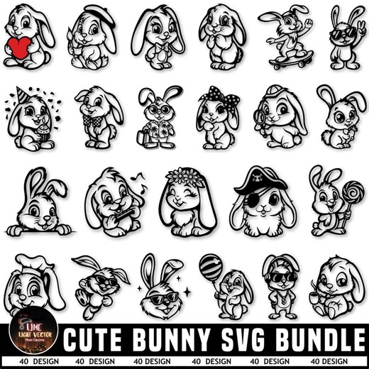 Cute Bunny SVG Bundle, Funny Rabbit Clipart, Easter Bunny Png, Bunny Outline Svg, Farm Animals Png, Spring Bunny Svg, Commercial Use - Etsy