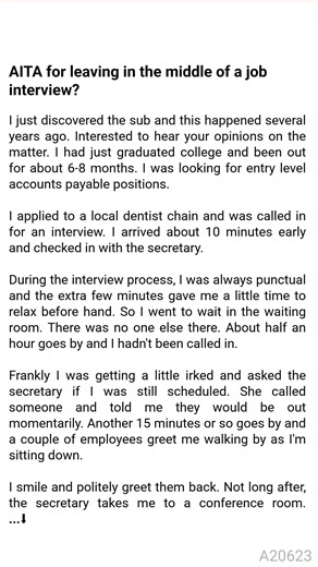 AITA for 🖤 leaving in the middle of 🤣 💞 a job 🐚 🐫 interview? #realstory #moraldilemma #aitastories | The Echo Chamber