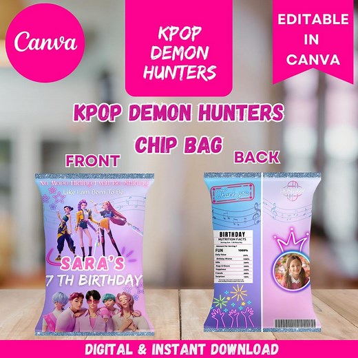 Kpop Demon Hunters Chip Bag Template, Editable Snack Wrapper (digital Download) - Etsy
