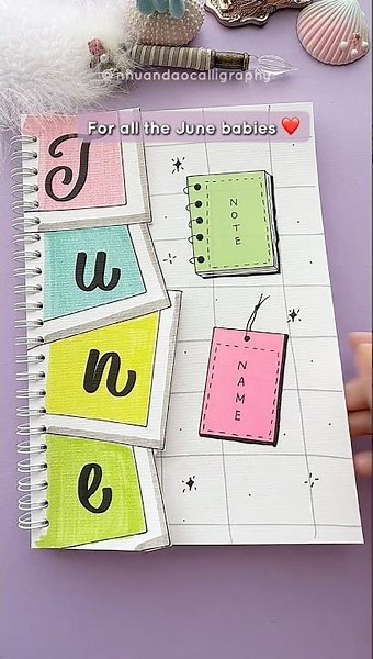 June Notebook Frontpage Idea — Colorful Sticky Notes Design #nhuandaocalligraphy #frontpage