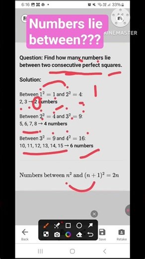 Find how many numbers lie between two consecutive perfect squares.# short #edulather