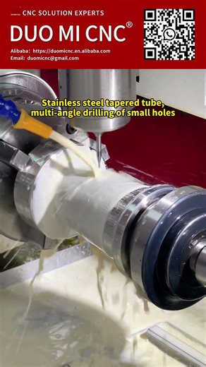 Drill small holes at multiple angles in a stainless steel tapered tube. #cncdrillingmachine #cnc