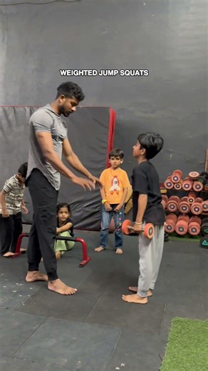 Kid Doing Weighted Jump Squats🔖 #jumpSquats #weightedSquats #explosiveStrength #legWorkout #kidsfitn