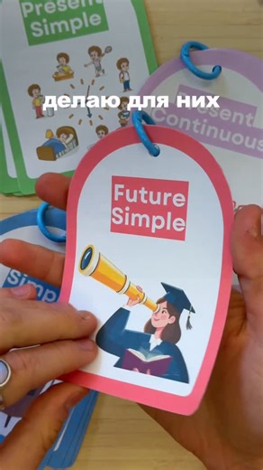 Ксения | Методист и учитель английского 📕 on Instagram: "Хочешь материалы? 👇 Эти мини-книжки созданы как компактный инструмент для повторения и закрепления английских времён. Каждая книжка посвящена одному конкретному времени и собрана в формате карточек, соединённых кольцом, чтобы их было удобно листать, держать в руках и использовать прямо во время урока. В наборе есть отдельные мини-хэндбуки для следующих времён: - Present Simple - Present Continuous - Past Simple - Past Continuous - Future