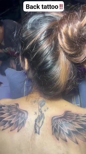 wing tattoo on woman's back.. #tattooartist #tattooideas #tattoart #tattoo #trendingreels #reels #fbpro #work #fypシ #fypviralシ #ink #usa #foryouシ #reaction #viral #reelschallenge | Serlik Ganbatte Yoshh