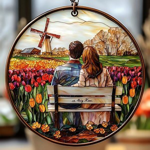 Romantic Couple Bench ACRYLIC Faux Stained Glass Suncatcher Window Hanging, Tulip Field Windmill Love Scene Home Decor Gift - Etsy