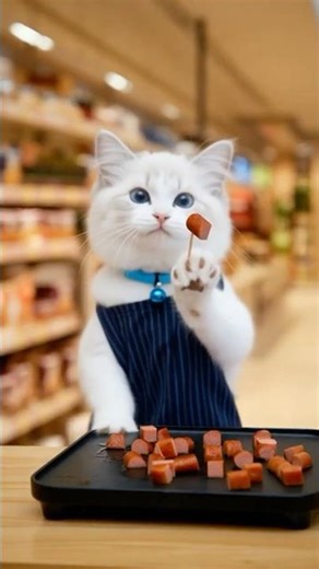 【#4】平日のルル🐱：スーパーで試食バイトの子猫、ソーセージを配る🍖｜Lulu the Kitten Hands Out Sausage Samples at the Supermarket