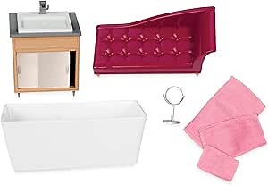 Lori – Luxury Bathroom Set – Bathroom Playset for Mini Dolls – Dollhouse Furniture for 6-Inch Dolls – Bathtub, Vanity, Lounge Chair – 3+ Years