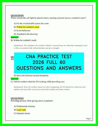 CNA Practice Test 2026 Full 60 Questions and Answers | Latest Exam Prep for Certification Success!