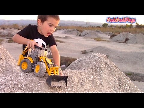 Construction Trucks for Kids! Toy Backhoe and Bulldozer Pretend Play in the Dirt! | JackJackPlays