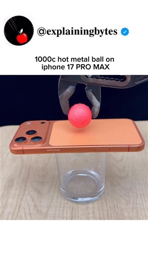 @explainingbytes on Instagram: "The “1000 Degree Metal Ball” test is a popular genre of viral “destruction” videos where a red-hot sphere (usually nickel or steel) is placed onto the screen or chassis of a new flagship device—in this case, the iPhone 17 Pro Max (released September 2025). While the iPhone 17 Pro Max features Apple’s latest Ceramic Shield generation and a titanium frame for drop protection, these materials are not designed to withstand extreme localized thermal energy. #science #v