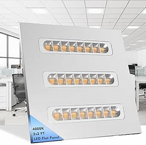 2x2 LED Flat Panel Light 4000K, 50W 6000LM Drop Ceiling Lights with Grille Reflector, Troffer Lay in Fixture for Office Shop, 100-277V (1 Pack)