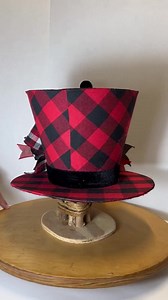 Top Hat Christmas Tree Topper 12" With Matching Bow and Red Velvet Curly Stem and Black Glitter Grass Video is a Different Hat Listing - Etsy Canada