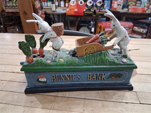 Bunnies Bank Mechanical Cast Iron Coin Bank - Etsy