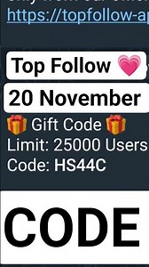 Top follow promo code 20 November | Instagram followers increase app | #topfollow #instagram #viral