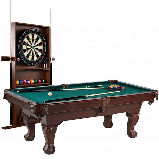 7.5 ft Billiard Pool Table with Cue Rack, Dartboard, and Game Accessories - Green, by Barrington Billiards