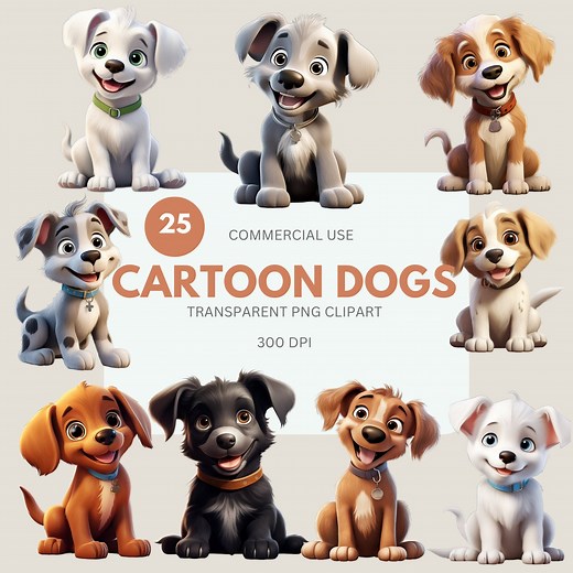 Cartoon Dog Clipart Pack, Cute Dog, Happy Dogs, Dog Illustrations, PNG, Commercial Use, Transparent PNG - Etsy
