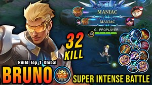 32 Kills Bruno 2x Maniac!! Super Intense Battle!! - MLBB #gameplayproplayer #bruno #MLBB | Gameplay Proplayer Live