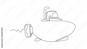 Animated self drawing of single one line drawing the yellow submarine. Naval vehicles to maintain sovereignty in water areas. Ships military importance. National Submarine Day. Full length animation