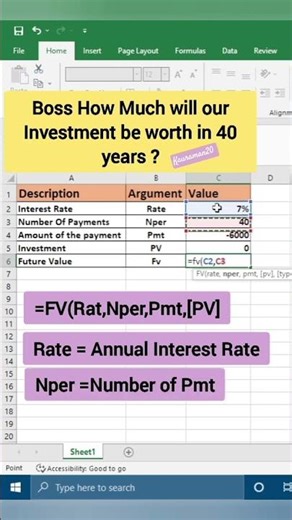 How to use FV Formula Function in Excel #shorts #likeforlikes #subscribemychannel #kauraman20