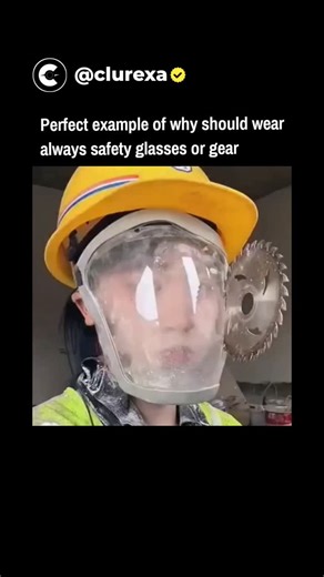 Clurexa on Instagram: "The video depicts a construction worker using an angle grinder, where a flying metal fragment cracks his safety glasses but prevents severe eye injury, illustrating the critical role of protective gear in high-risk tasks. Replies highlight scepticism about authenticity, with users noting the unusually steady camera work suggesting staging for engagement, alongside genuine reactions of relief and calls for stricter safety enforcement. According to the UK Health and Safety E