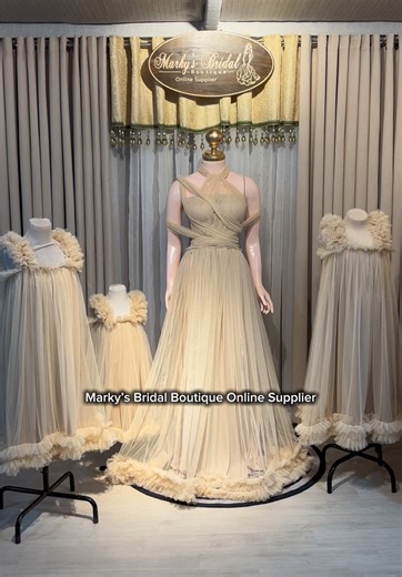 Elegance in every detail our light beige Maid of Honor gown with mesh accents perfectly complements the adorable tutu dresses of our flower girls, designed with delicate mesh touches. A truly stunning ensemble from Oriental Mindoro. Invest in Timeless style with Marky’s Bridal #entourage #entourageattires #promgown #caviteweddingsupplier #weddingdress Hassle free offers: 📌Online transaction. 📌 We do ship nationwide or overseas. 📌Virtual measurement taking for customize / Online Sukatan tru me