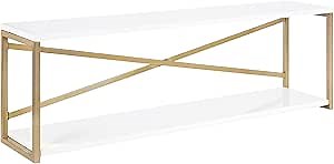 Kate and Laurel Ascott Modern Glam Rectangle Floating Shelf, 36 x 12, White and Gold, Versatile 2-Tier Wide Wall Shelf for Living Room or Bedroom Display or Storage