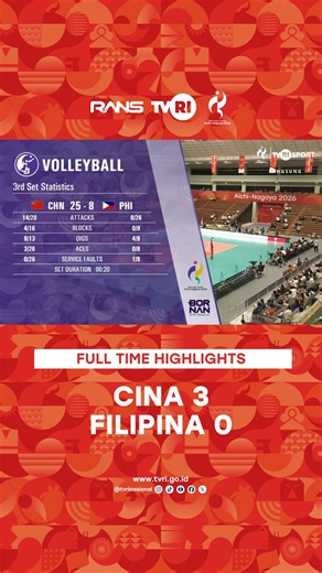 Full Time Highlights Women's Volleyball | Cina 3 - 0 Filipina | Asian Games 2026 | 16 September 2026 #TVRI #TVRISport #MediaPemersatuBangsa #asiangames2026