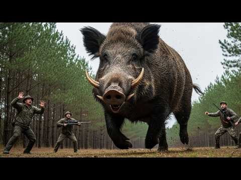 Giant Wild Boar Shot While Destroying Crops — Farmers Chase the Rampaging Beast